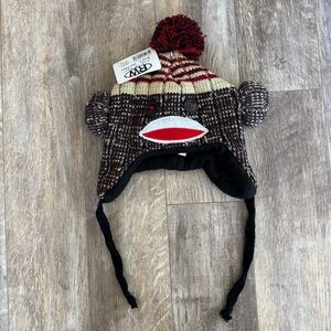 NWT! Rugged Wear Knit Critter Hat - Sock Monkey Knit Hat - Brown and Red